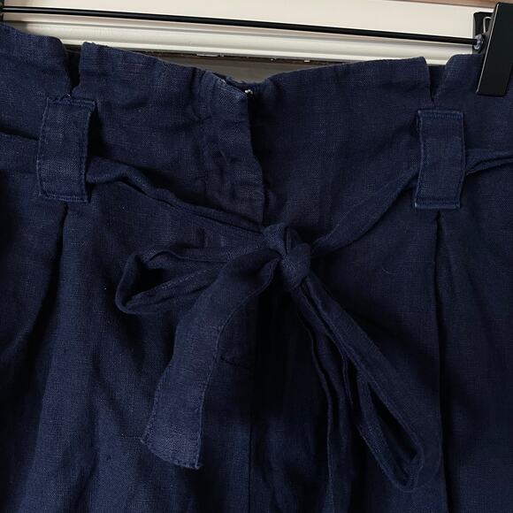 L'AGENCE Hillary Paperbag Shorts Marine Navy Blue Sz 26 Linen High Waisted Chic - Picture 10 of 16